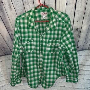 OLD NAVY PLAID Women's Button Down Western Long Sleeve Collared Shirt